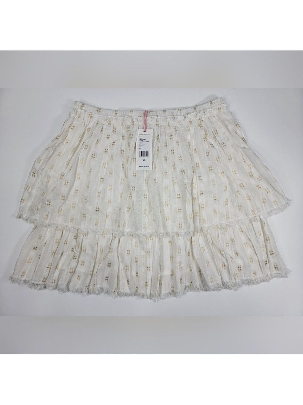 NEW Vineyard Vines LUREX DOBBY FRINGE FLOUNCE Skirt White Gold Shimmer Ruffle XS